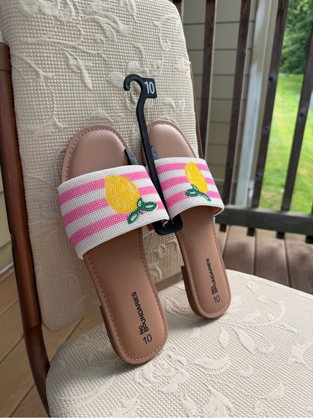 Women’s Beaded Lemon Slide Sandals Pink & White Size US 10 - Picture 16 of 16